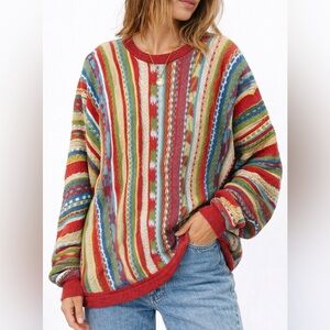 Vintage 90s Multicolor Coogi Style Textured Knit Sweater XL Oversize Retro Cosby